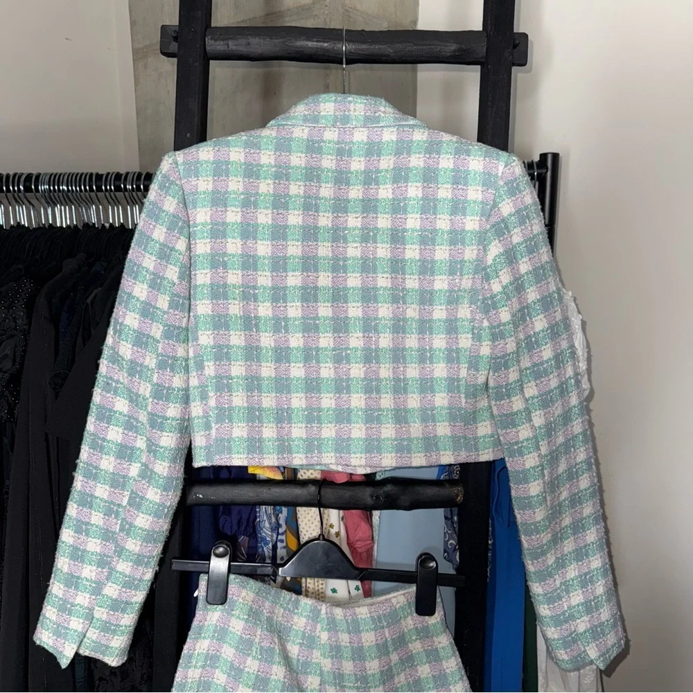Zara Pastel Plaid Cropped Blazer and Skort Set - Picture 12 of 17